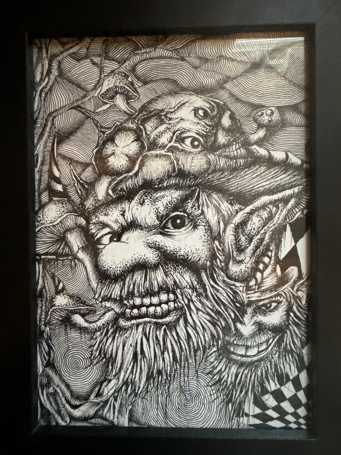 Ink drawing on thick paper (framed)