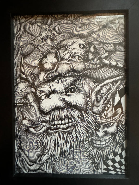 Ink drawing on thick paper (framed)